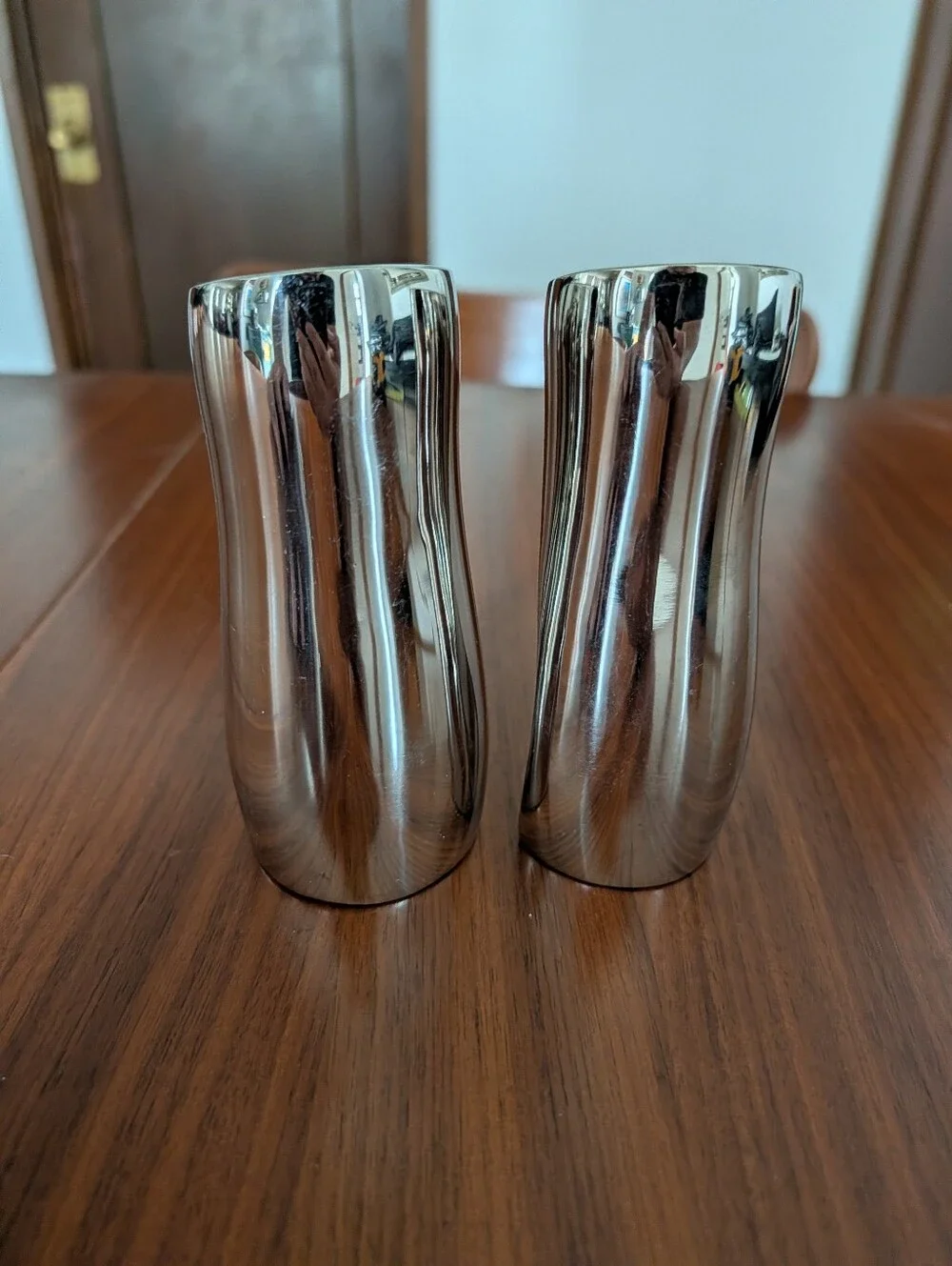 Nambe Sculpture Steve Cozzolino Chrome Salt and Pepper Shakers Pre Owned